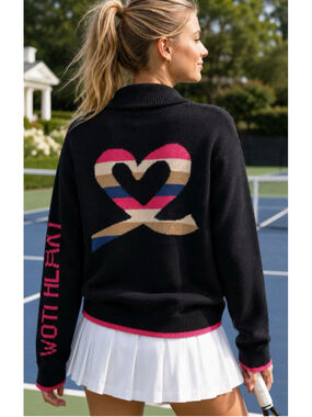 Daily Sports Black Pink Heart Quarter-Zip Sweater XL New Ski Sports Golf